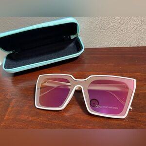 NWOT Light Beige Square Sunglasses with Pink Lenses